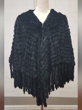 CHOSEN Couture Collection Black Faux Fur Fringe Cape Wrap One Size OS SOFT